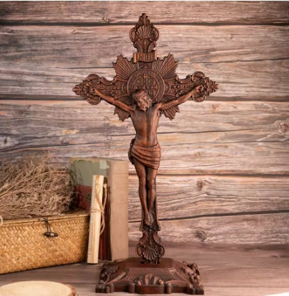 Wooden St. Benedict Cross with Stand – Religious Home Décor