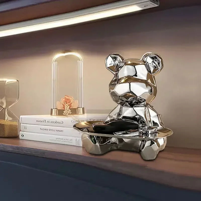 Geometric Bear Ceramic Tray – Modern Decorative Storage