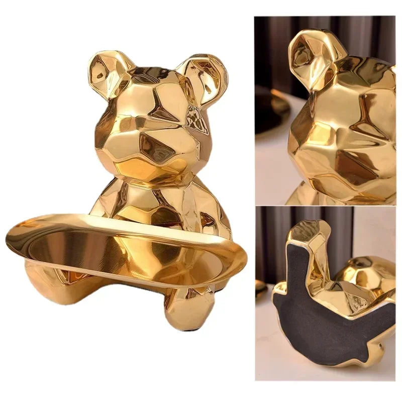 Geometric Bear Ceramic Tray – Modern Decorative Storage