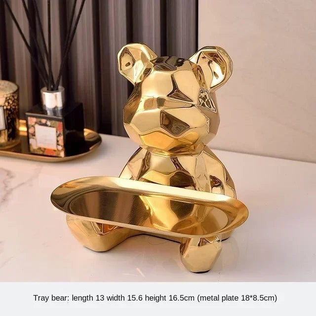 Geometric Bear Ceramic Tray – Modern Decorative Storage