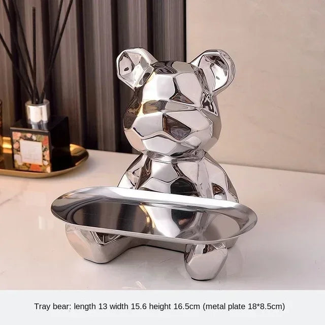 Geometric Bear Ceramic Tray – Modern Decorative Storage