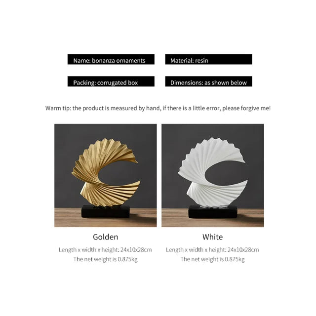Abstract Resin Sculpture – Modern Golden Decorative Statue