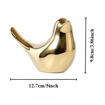 Golden Ceramic Bird Figurine – Modern Decorative Ornament