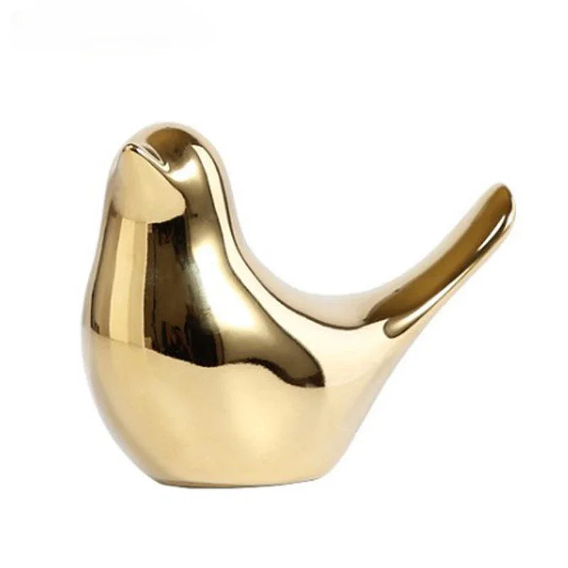 Golden Ceramic Bird Figurine – Modern Decorative Ornament