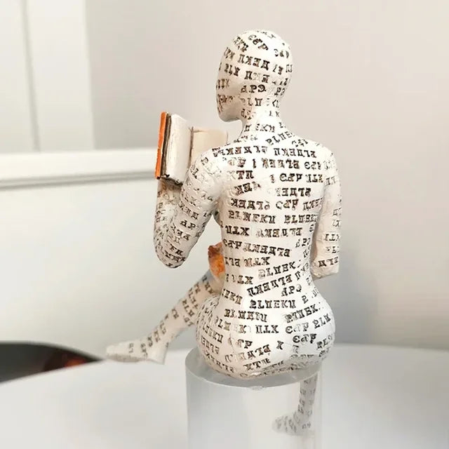 Nordic Thinker Resin Statue – Reading Woman Home Décor