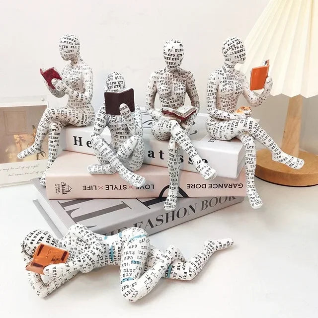 Nordic Thinker Resin Statue – Reading Woman Home Décor