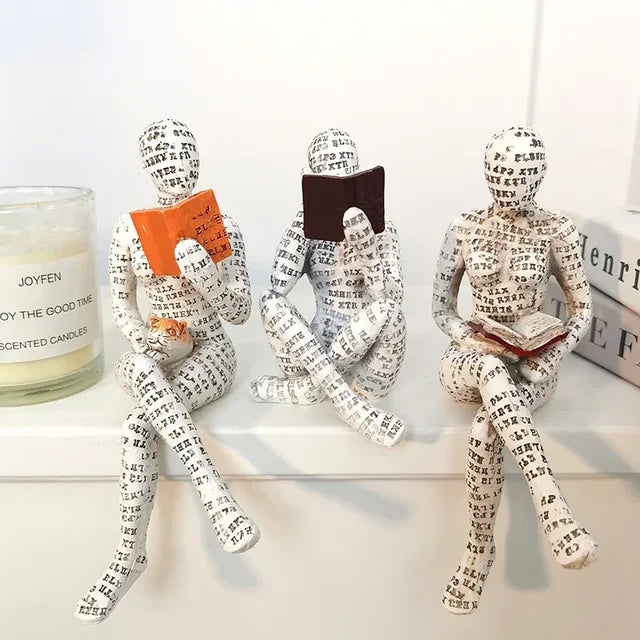 Nordic Thinker Resin Statue – Reading Woman Home Décor