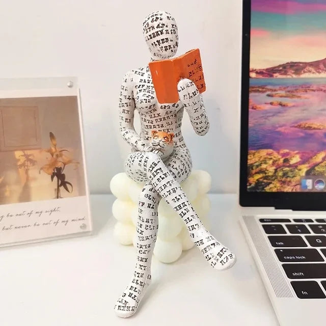 Nordic Thinker Resin Statue – Reading Woman Home Décor