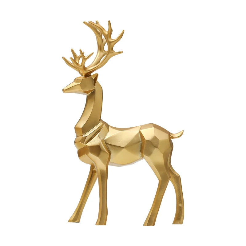 Geometric Resin Elk Sculpture – Modern Gold Deer Décor