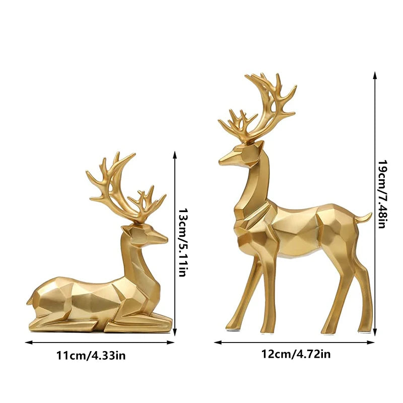 Geometric Resin Elk Sculpture – Modern Gold Deer Décor