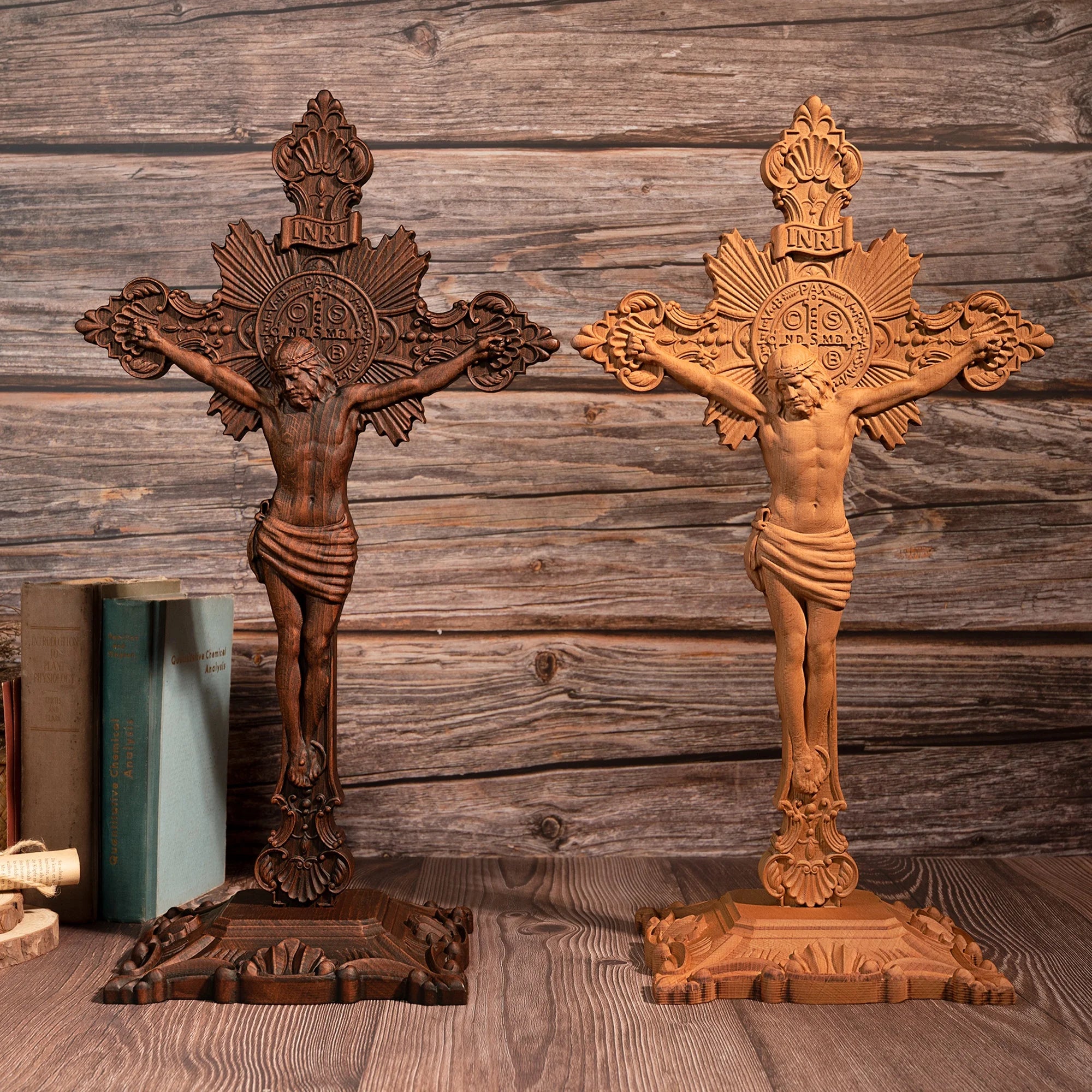 Wooden St. Benedict Cross with Stand – Religious Home Décor